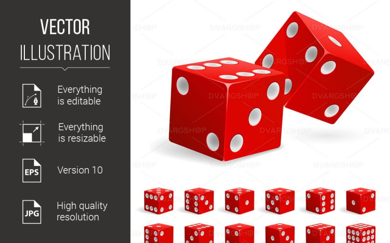 Set Realistic Red Dice - Vector Image Vector Graphic