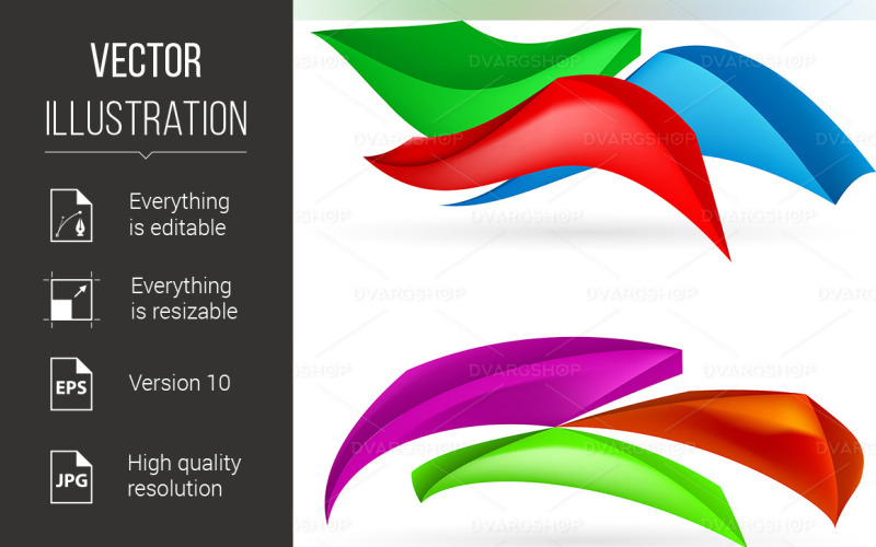 Three Colorful Abstract Forms Illustration on White Background - Vector Image Vector Graphic