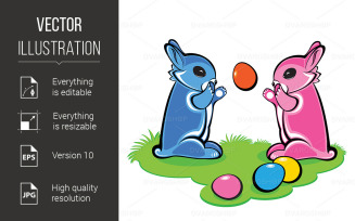 Two Easter Bunnies - Vector Image