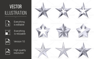 Different Types and Forms of Silver Stars - Vector Image