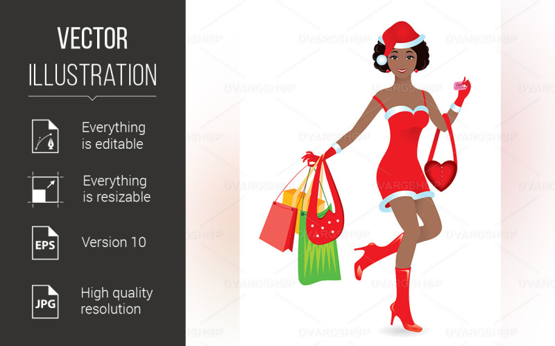 Happy Shopping Girl on White Background - Vector Image Vector Graphic