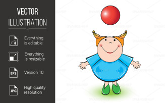 Little Girl and Red Ball - Vector Image