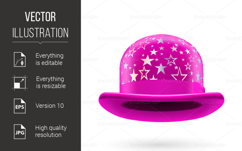 Magenta Starred Bowler Hat - Vector Image Vector Graphic