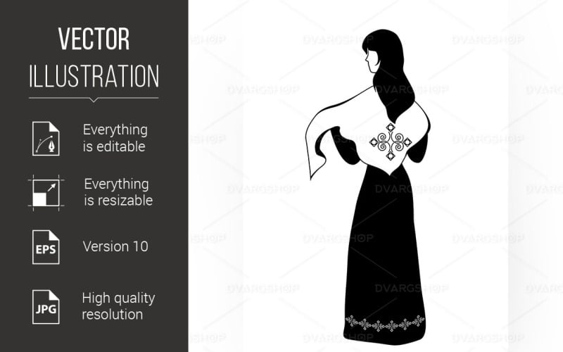 Back of the Girl with Shawl - Vector Image Vector Graphic
