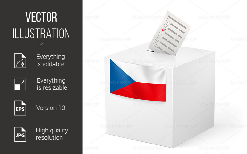 Ballot Box with Voicing Paper Czech Republic - Vector Image Vector Graphic