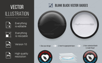 Blank Black Badges - Vector Image
