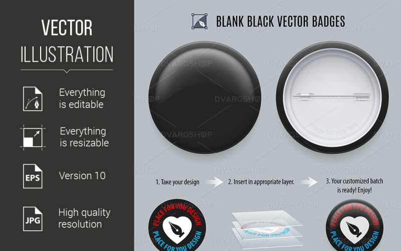 Blank Black Badges - Vector Image Vector Graphic