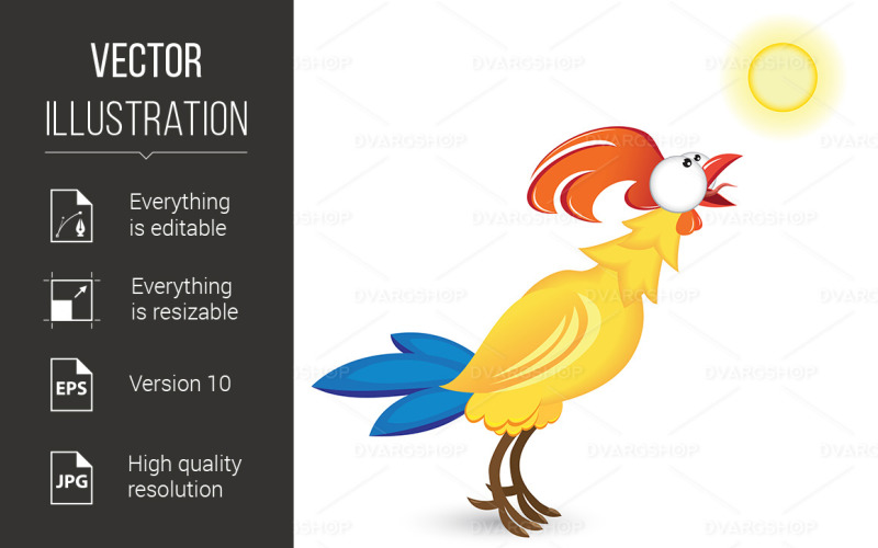 Cock and the Sun - Vector Image Vector Graphic