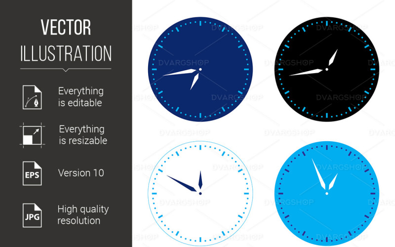Different Colors Clock Set - Vector Image Vector Graphic