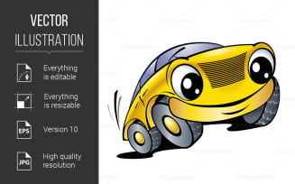Funny Yellow Car - Vector Image