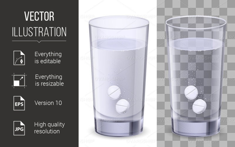 Glass of Water and Pills - Vector Image Vector Graphic