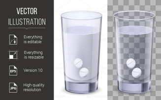 Glass of Water and Pills - Vector Image