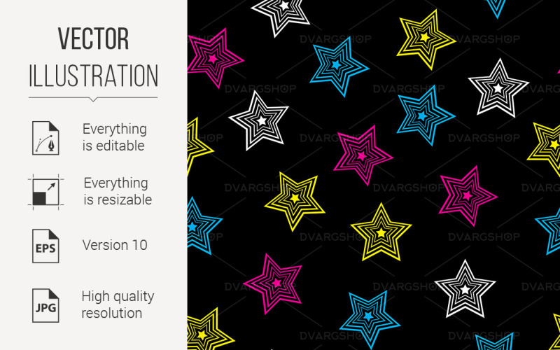 Seamless Texture of Colorful Stars - Vector Image Vector Graphic