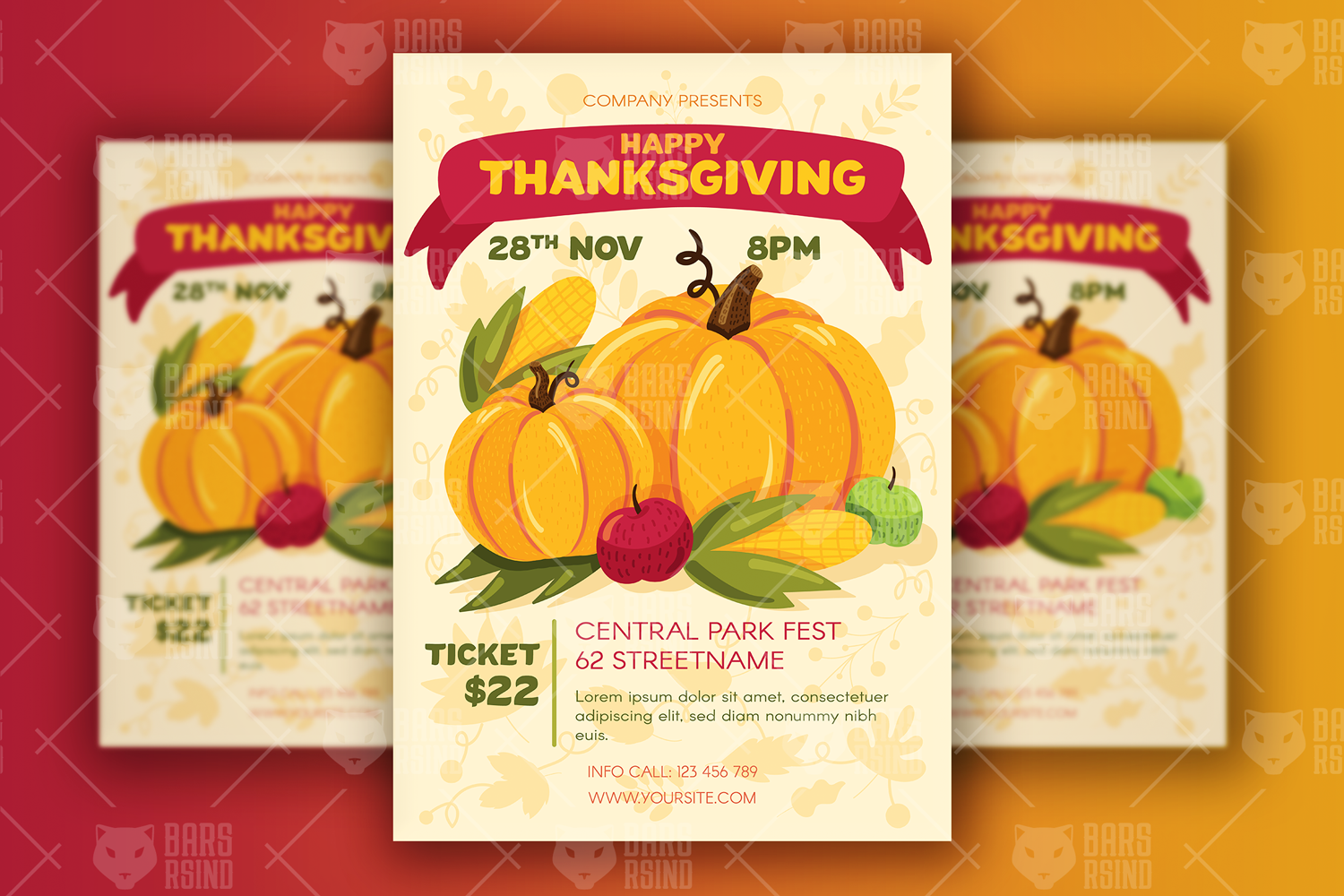 Thanksgiving Poster With Pumpkins Design Creative Flyer Template