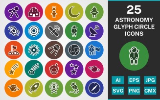 25 ASTRONOMY GLYPH CIRCLE PACK Icon Set