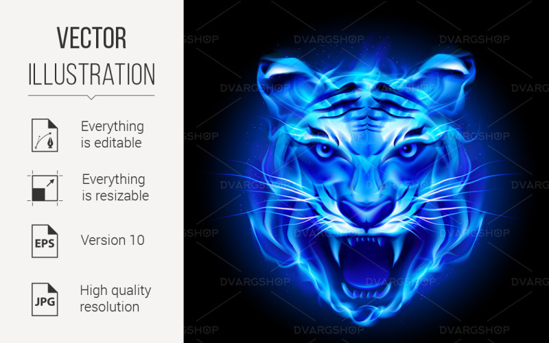 Head of Fire Tiger - Vector Image Vector Graphic