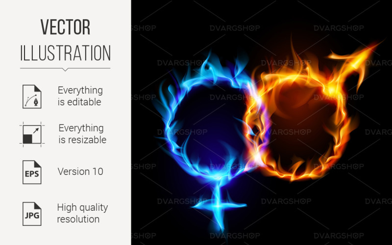 Mars and Venus Fire Symbols - Vector Image Vector Graphic