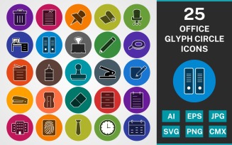 25 OFFICE GLYPH CIRCLE PACK Icon Set