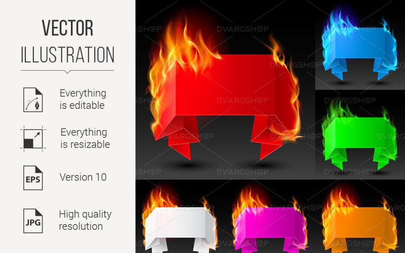 Set of Fire Banners - Vector Image Vector Graphic