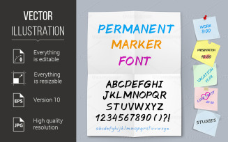 Sticker Paper Permanent Marker Font - Vector Image