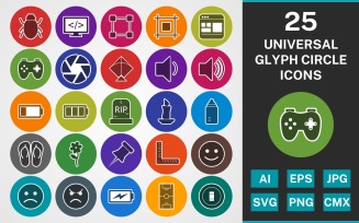 25 UNIVERSAL GLYPH CIRCLE PACK Icon Set