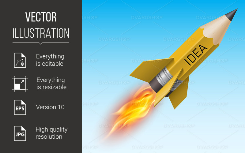 Yellow Pencil as Flying Rocket - Vector Image Vector Graphic