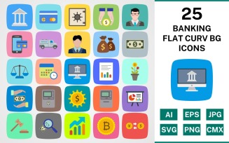 25 BANKING FLAT CURV BG PACK Icon Set