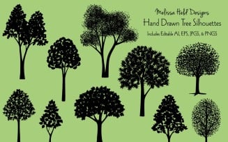 Hand Drawn Tree Silhouettes - Illustration