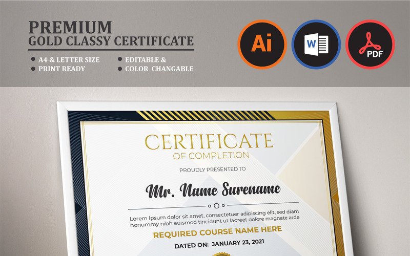 Premium Gold Classy Certificate Template
