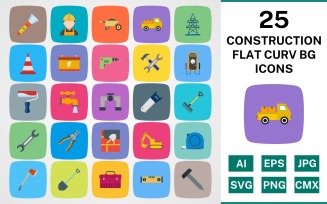 25 CONSTRUCTION FLAT CURV BG PACK Icon Set