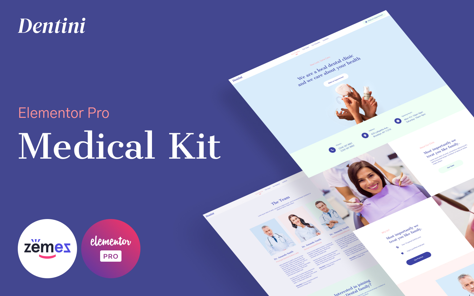 "Dentini - Dentist" Responsive Elementor Template №116882