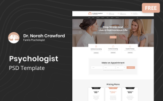 Dr. Norah Crawford - Psychologist Multipage Modern Free PSD Template