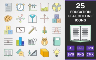 25 EDUCATION FLAT OUTLINE PACK Icon Set