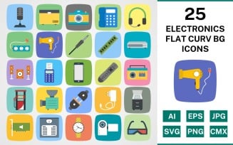 25 ELECTRONIC DEVICES FLAT CURV BG PACK Icon Set