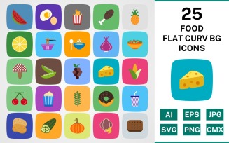 25 FOOD FLAT CURV BG PACK Icon Set