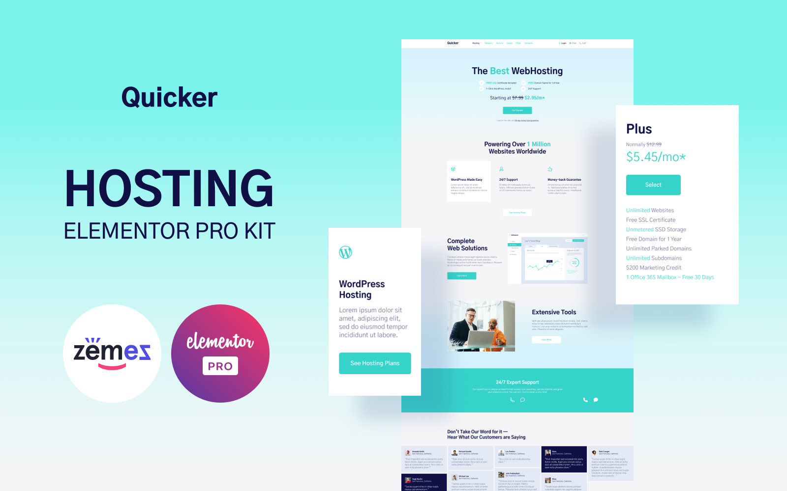 "Quicker - Hosting Provider Company Website Template" Responsive Elementor Template №116884