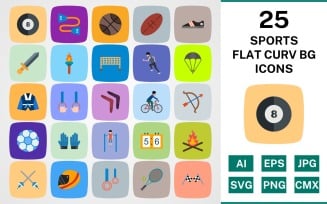 25 SPORTS AND GAMES FLAT CURV BG PACK Icon Set