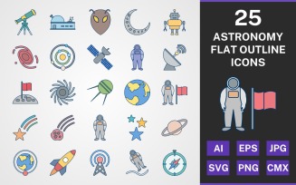 25 ASTRONOMY FLAT OUTLINE PACK Icon Set