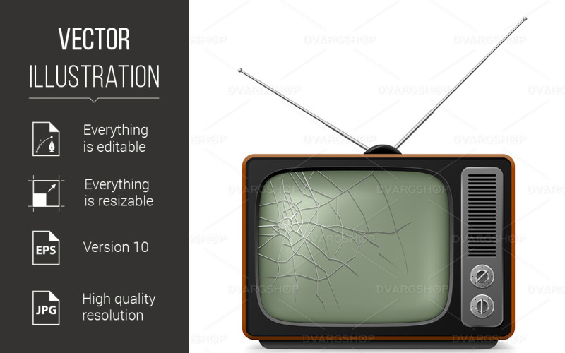 Broken Retro TV - Vector Image Vector Graphic