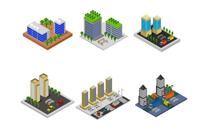 Isometric Building Set - Vector Image Vector Graphic