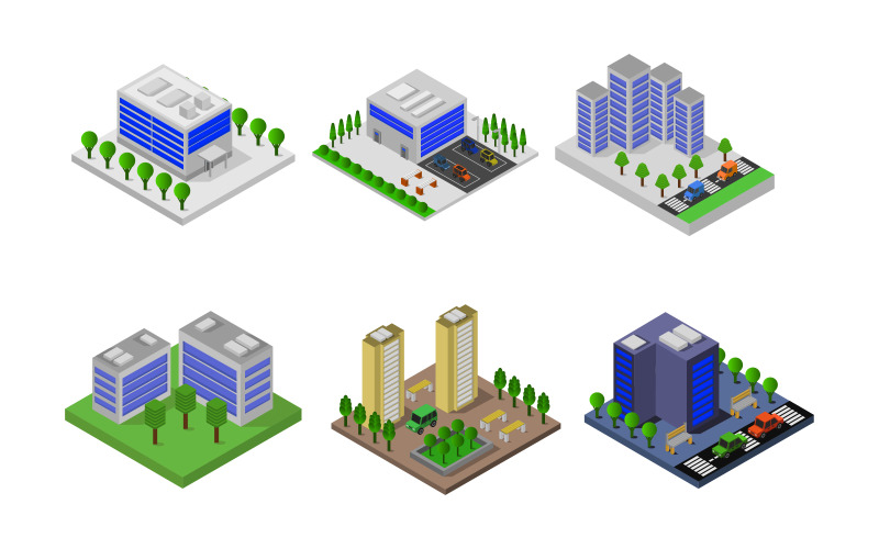 Isometric Building Set - Vector Image Vector Graphic