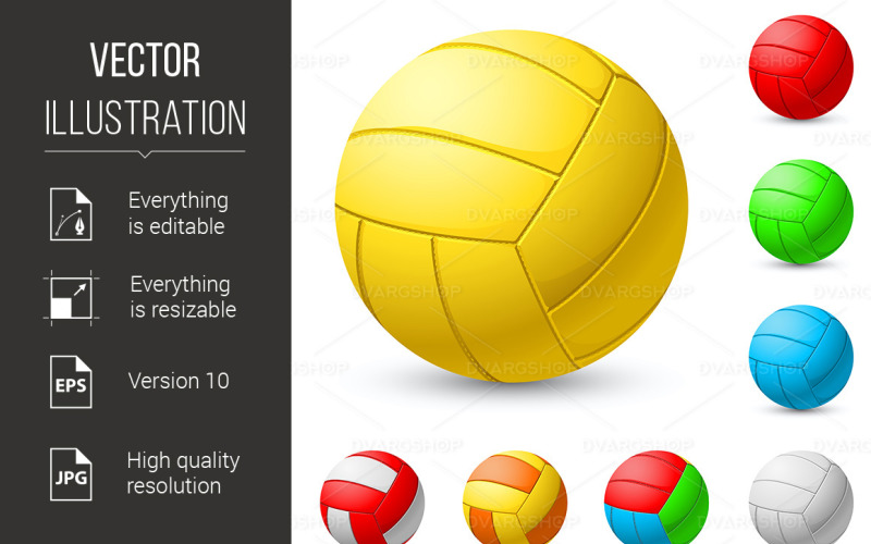 Realistic Volleyball in Different Colors - Vector Image Vector Graphic