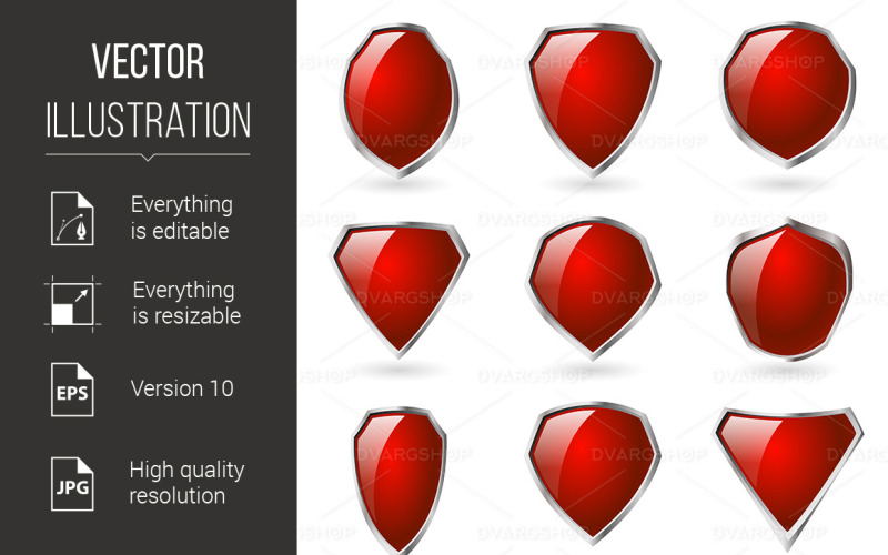 Set of Red Shields - Vector Image Vector Graphic