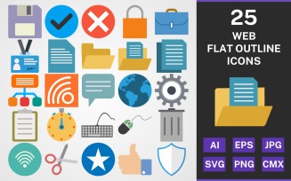 25 WEB FLAT OUTLINE PACK Icon Set