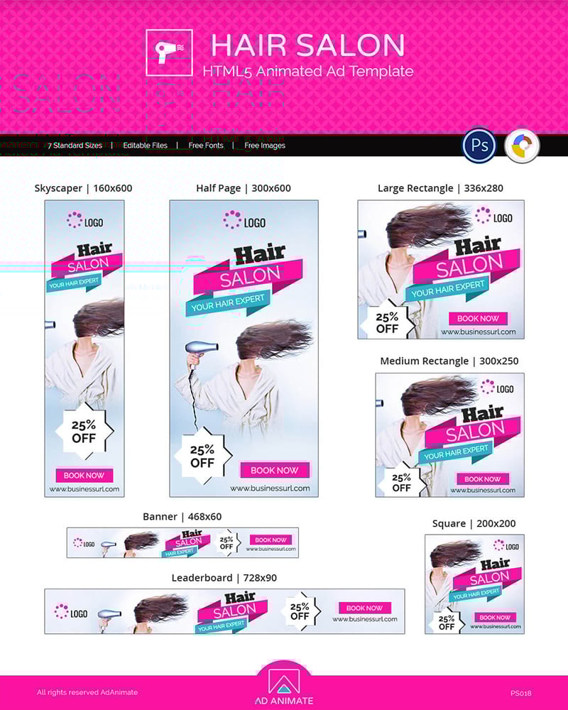 Animated Banner "Hair Salon Templates - HTML5 Design" #117010