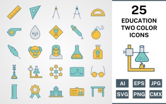 25 EDUCATION FILLED TWO COLORS PACK Icon Set