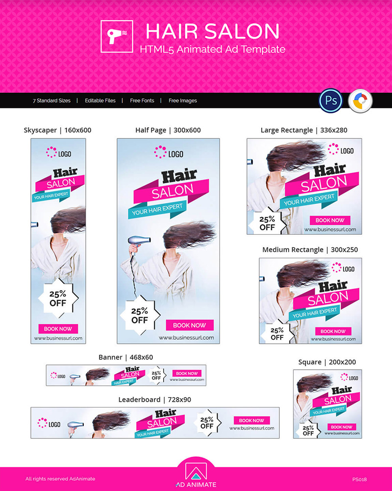 Hair Salon Templates - HTML5 Design Animated Banner #117010