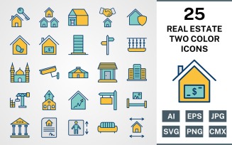 25 REAL ESTATE FILLED TWO COLORS PACK Icon Set