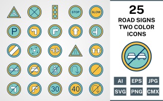 25 ROAD SIGNS FILLED TWO COLORS PACK Icon Set