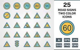 25 ROAD SIGNS FILLED TWO COLORS PACK Icon Set